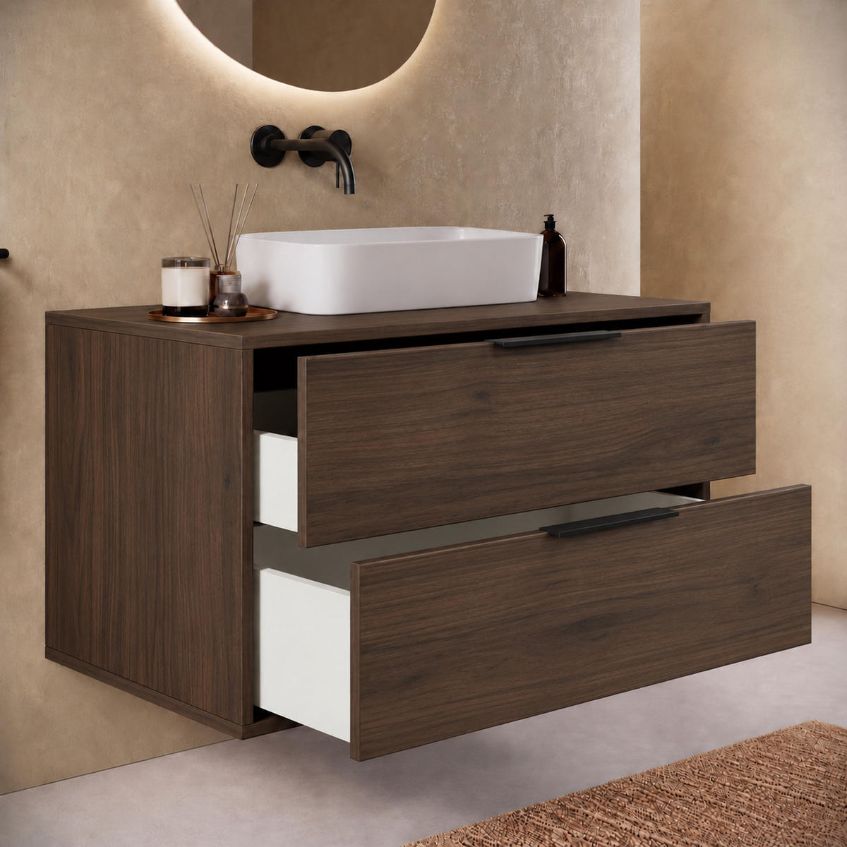 WASCHBECKENUNTERSCHRANK Livorno 2 Schubladen Walnuss Braun - 80 x 46 x 46 cm - Walnussfarben, Holz (80/46/46cm) - Badplaats