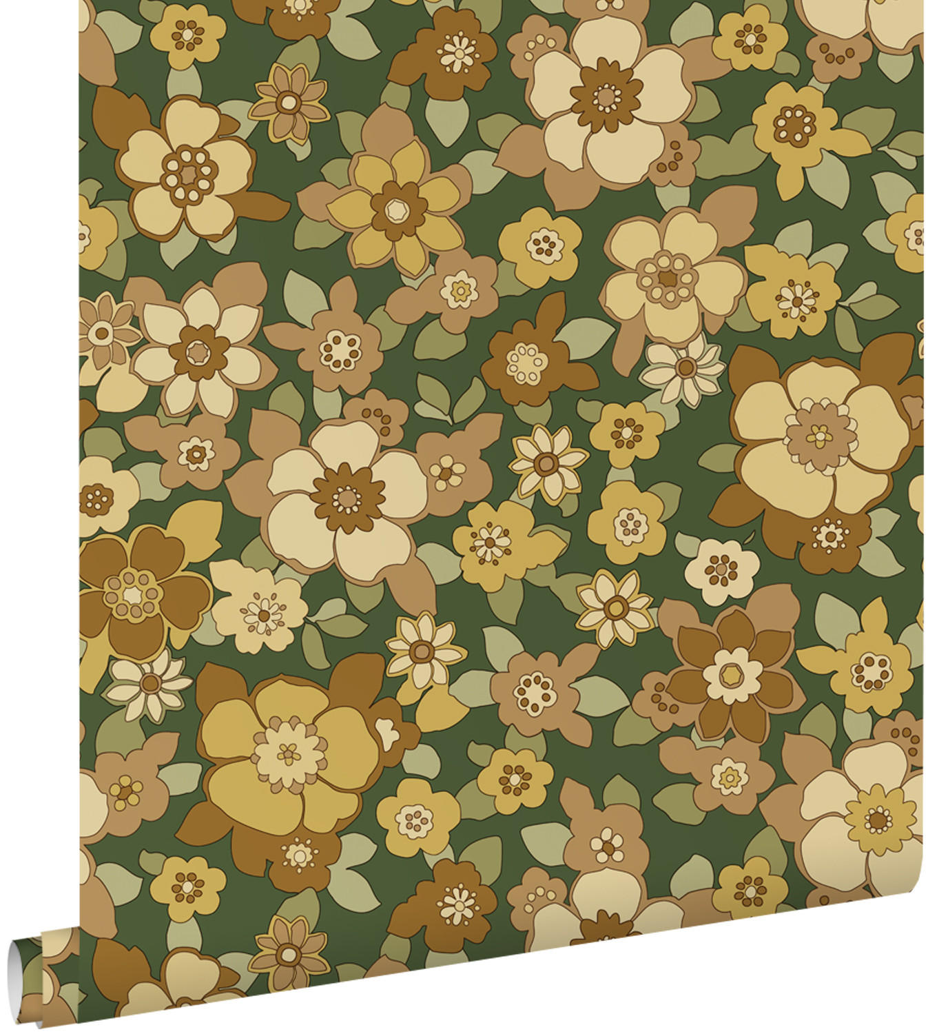 TAPETE Retro Blumen 50 x 900 cm - Grün, Papier (50/900cm) - ESTAhome