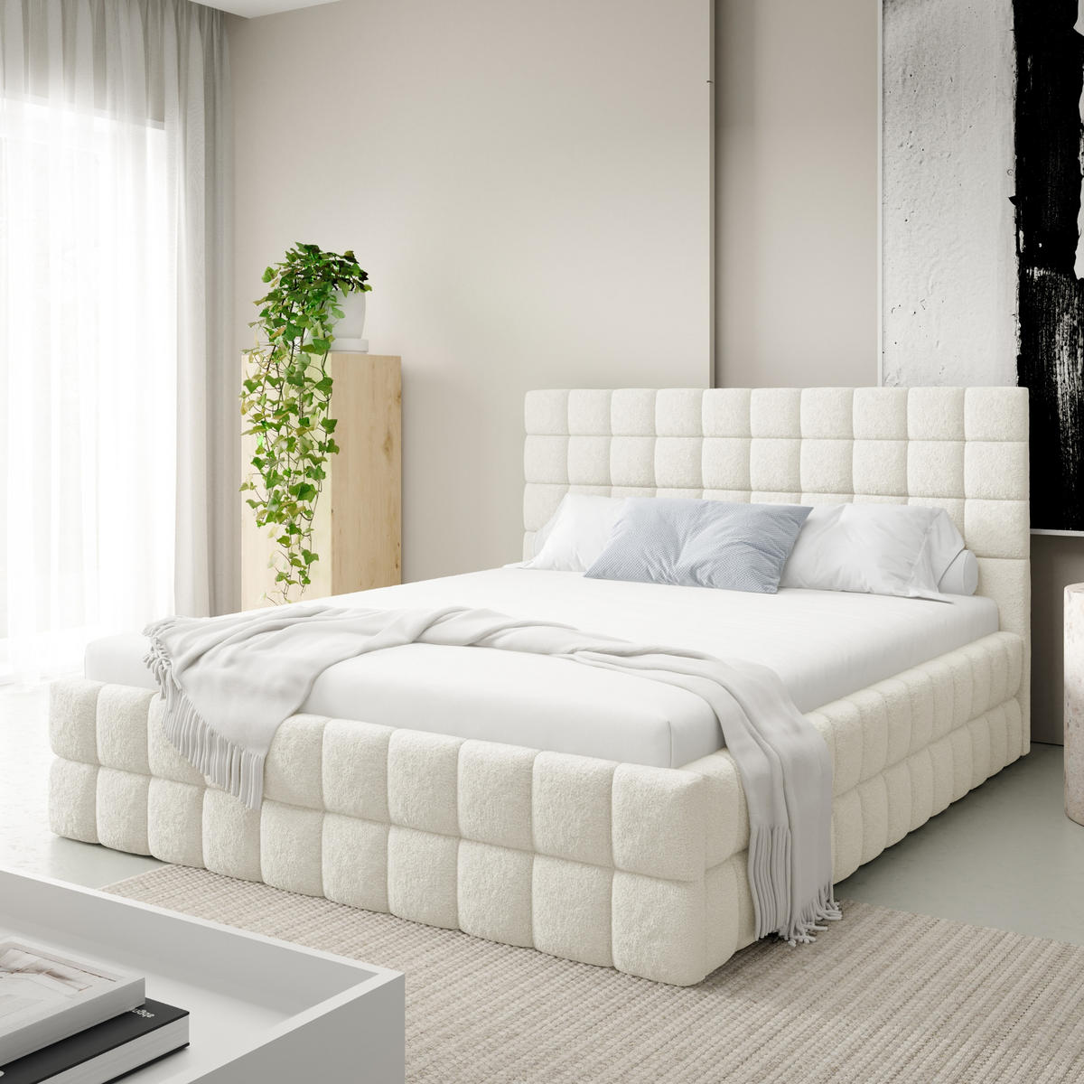 POLSTERBETT mit Stauraum 140x200 cm in Creme - Creme, Metall (140/200cm) - Home Collective