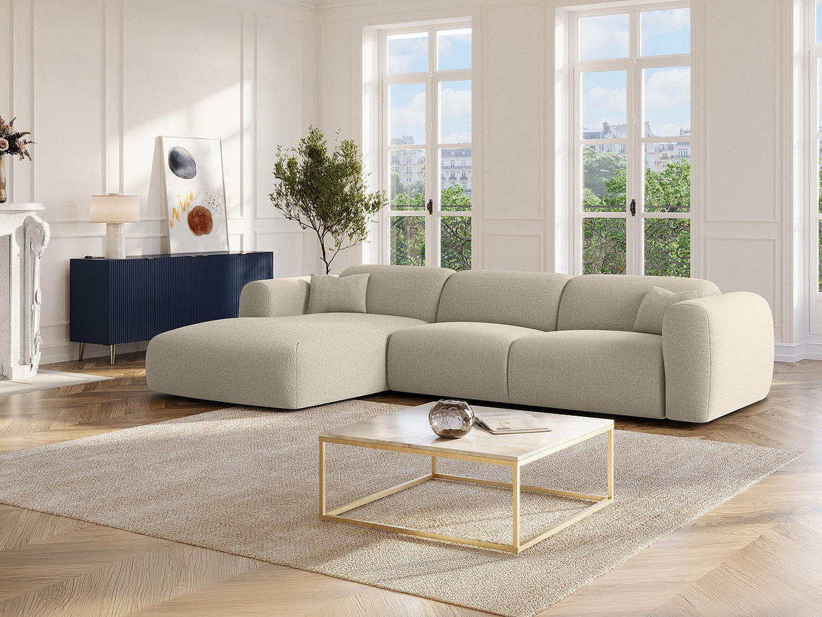 ECKSOFA mit Express-Schlaffunktion - Ecke links - Stoff meliert - Beige - POGNI - Beige, Textil (299/165cm) - Vente-Unique