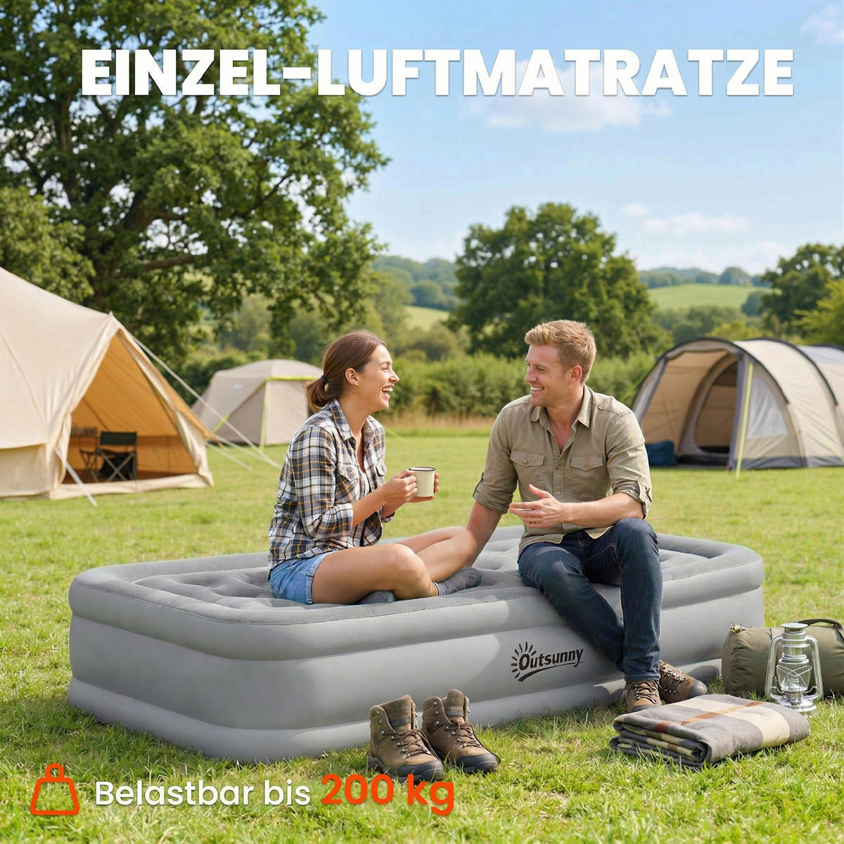 NAFUKOVACÍ MATRACE z plastu 190/97/39 cm šedá - šedá, plast (97/190cm) - Outsunny