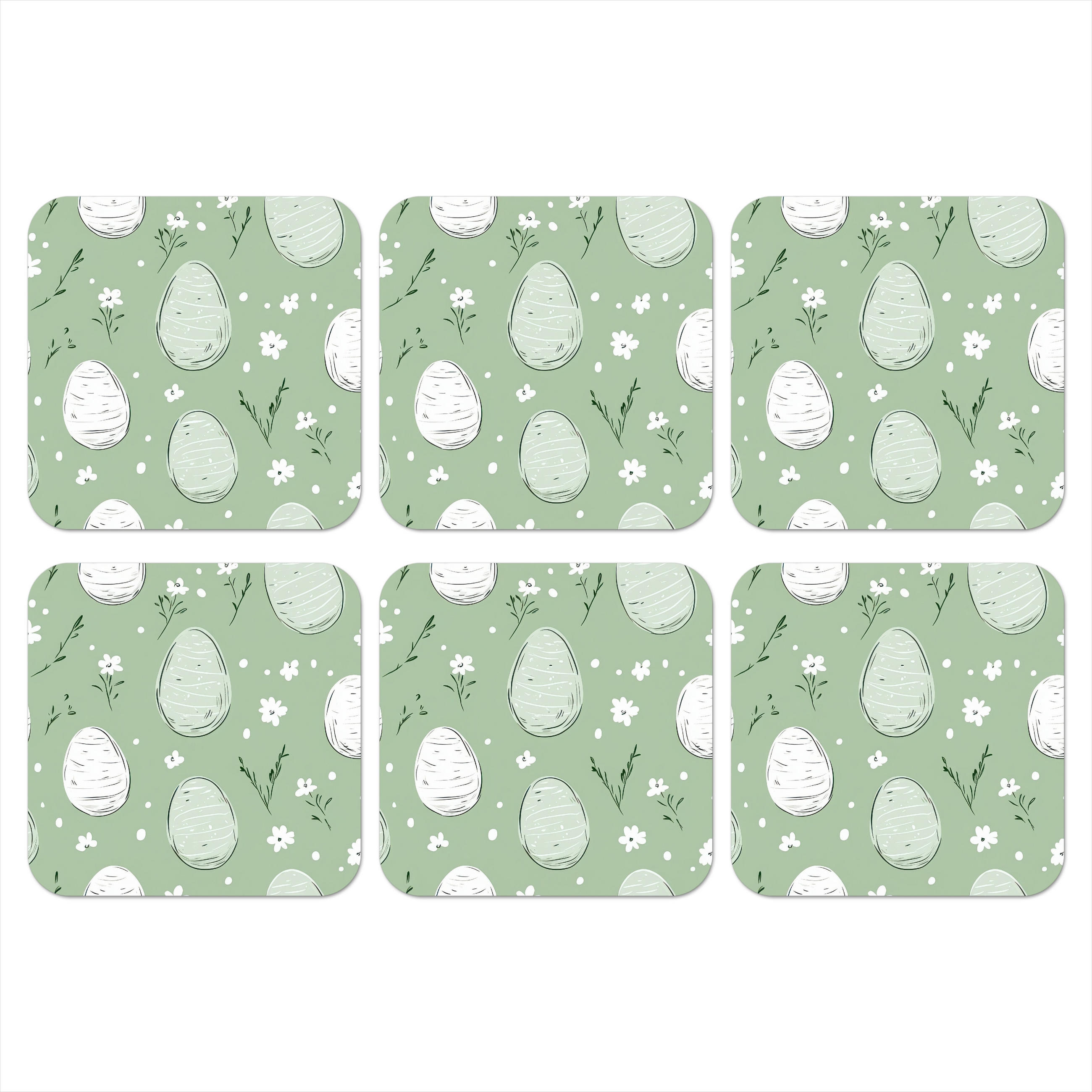 GLASUNTERSETZER 6er-Set Grün - Eier - Muster 10x10 cm - Hellgrün, Naturmaterialien (10/0.2cm) - MuchoWow