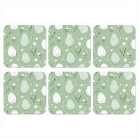 GLASUNTERSETZER 6er-Set Grün - Eier - Muster 10x10 cm - Hellgrün, Naturmaterialien (10/0.2cm) - MuchoWow