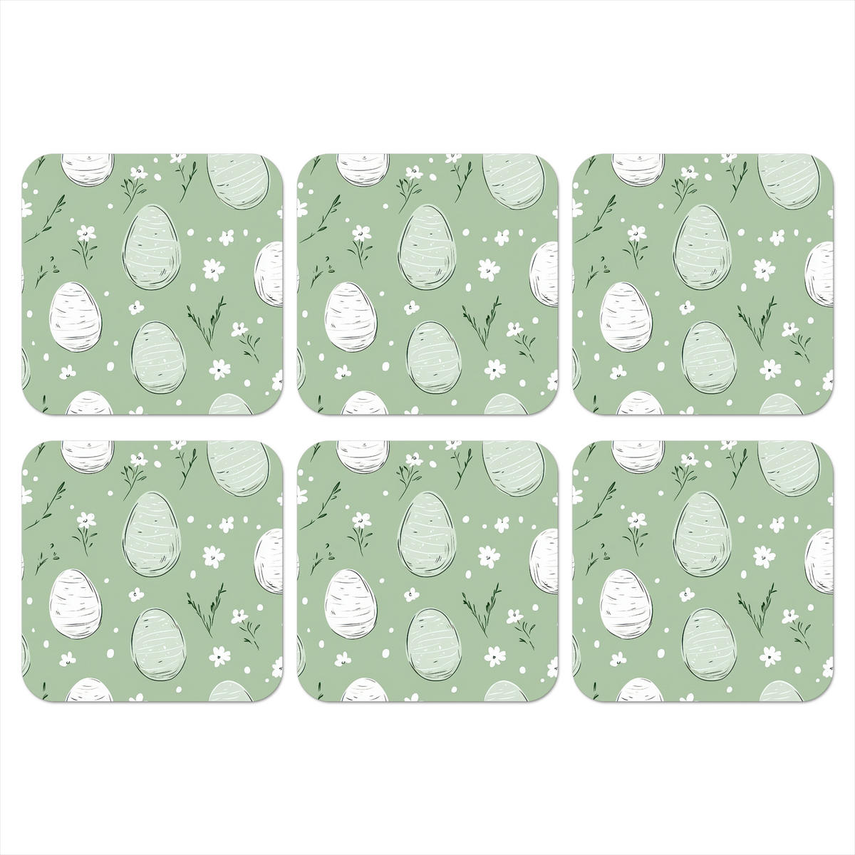 GLASUNTERSETZER 6er-Set Grün - Eier - Muster 10x10 cm - Hellgrün, Naturmaterialien (10/0.2cm) - MuchoWow