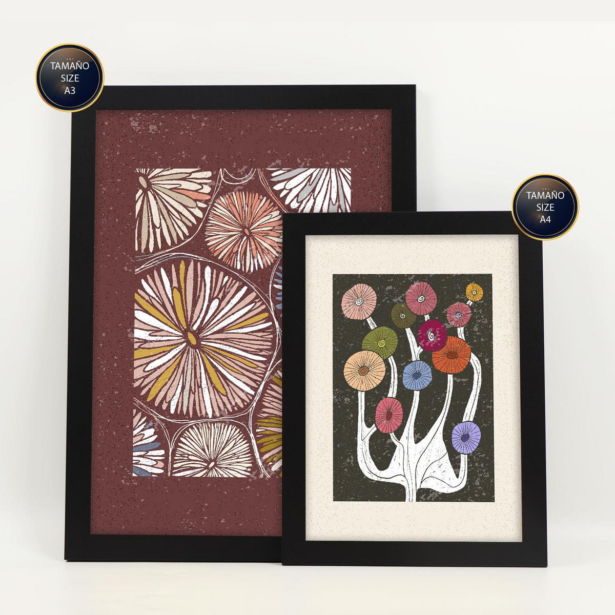 POSTER Set Mit 6 Drucken Von Blumen Im Ethnischen Drucke Sammlung Ästhetische Dekorative Rahmen Für Zuhause Wandkunstdruck A3 & A4 Schwarzer Rahmen - Schwarz, Papier (29/3cm) - Nacnic