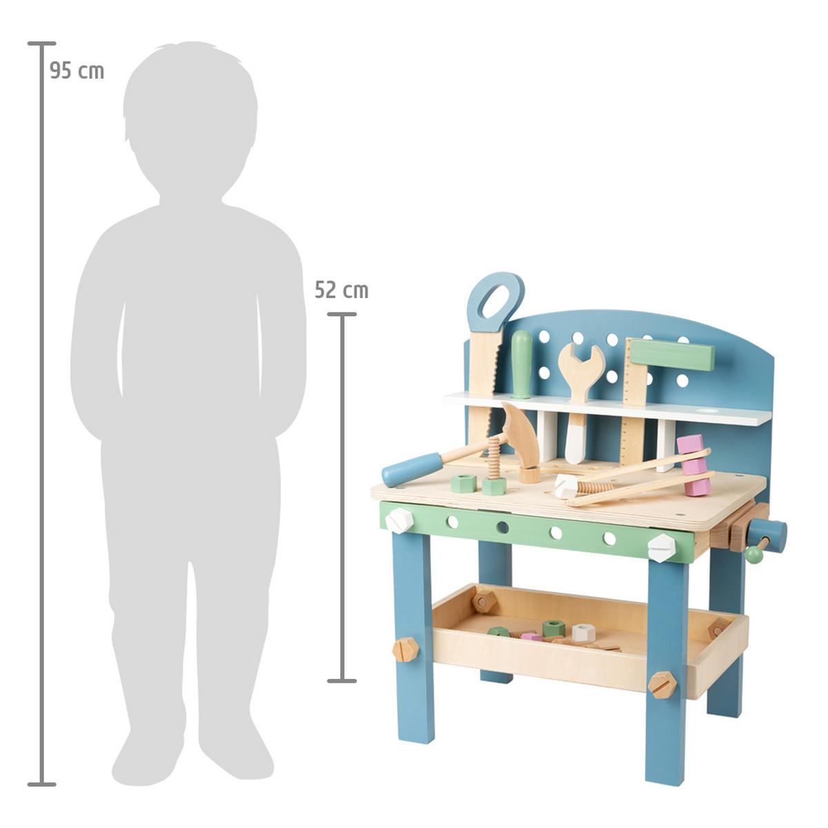 WERKBANK KOMPAKT "NORDIC" - Blau, Holz (26/52/45cm) - small foot