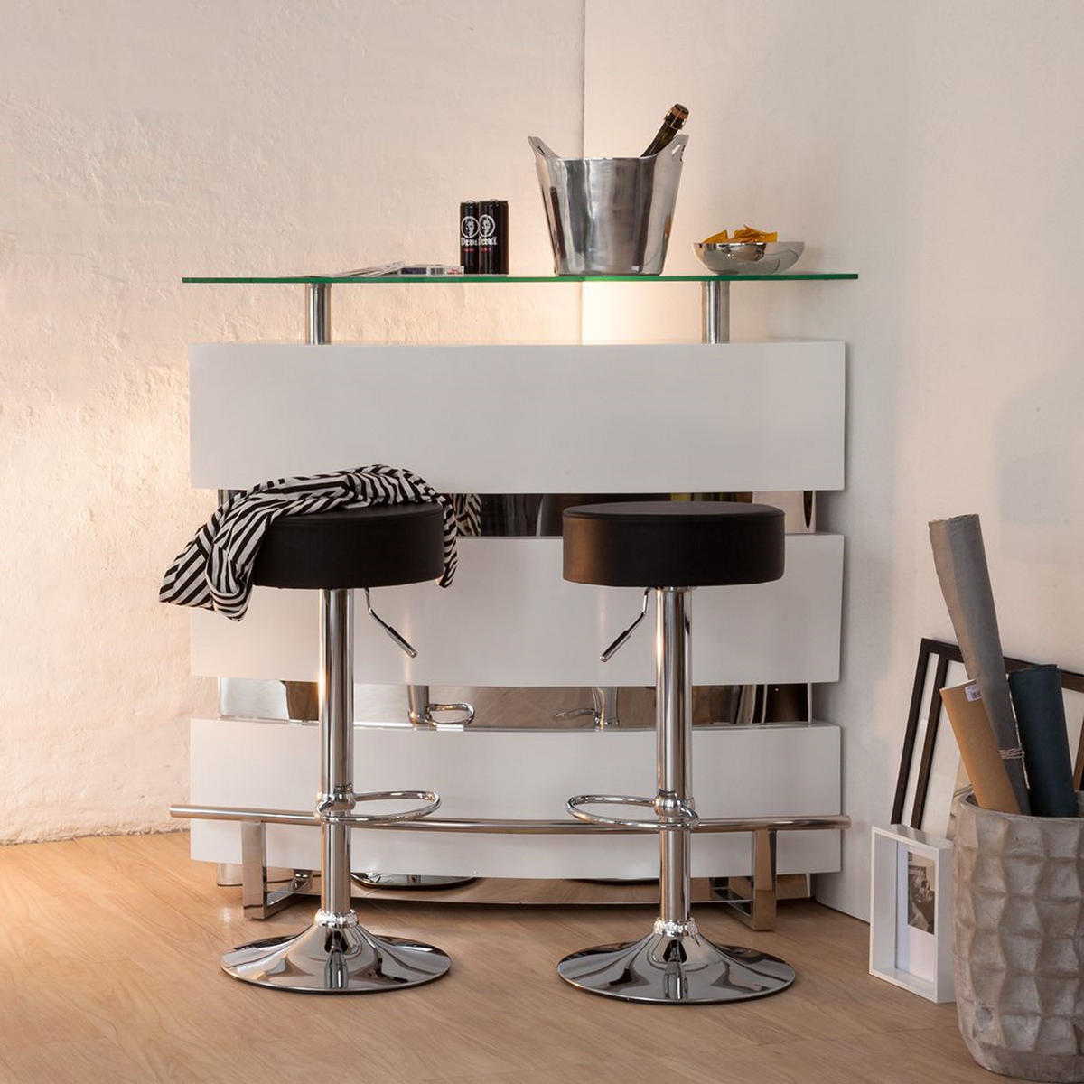 BARHOCKER - Kunstleder - Chromfarben/Schwarz, Kunststoff/Metall (36/63/36cm) - home24