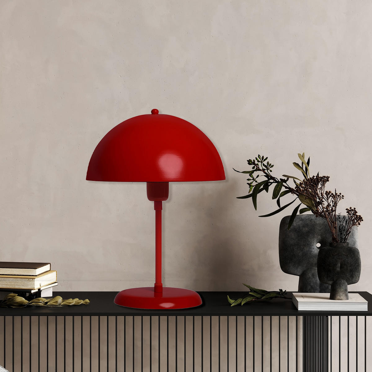 TISCHLEUCHTE Kleine Pilzlampen 26/35 - Rot, Metall (26/35cm) - Bamyum