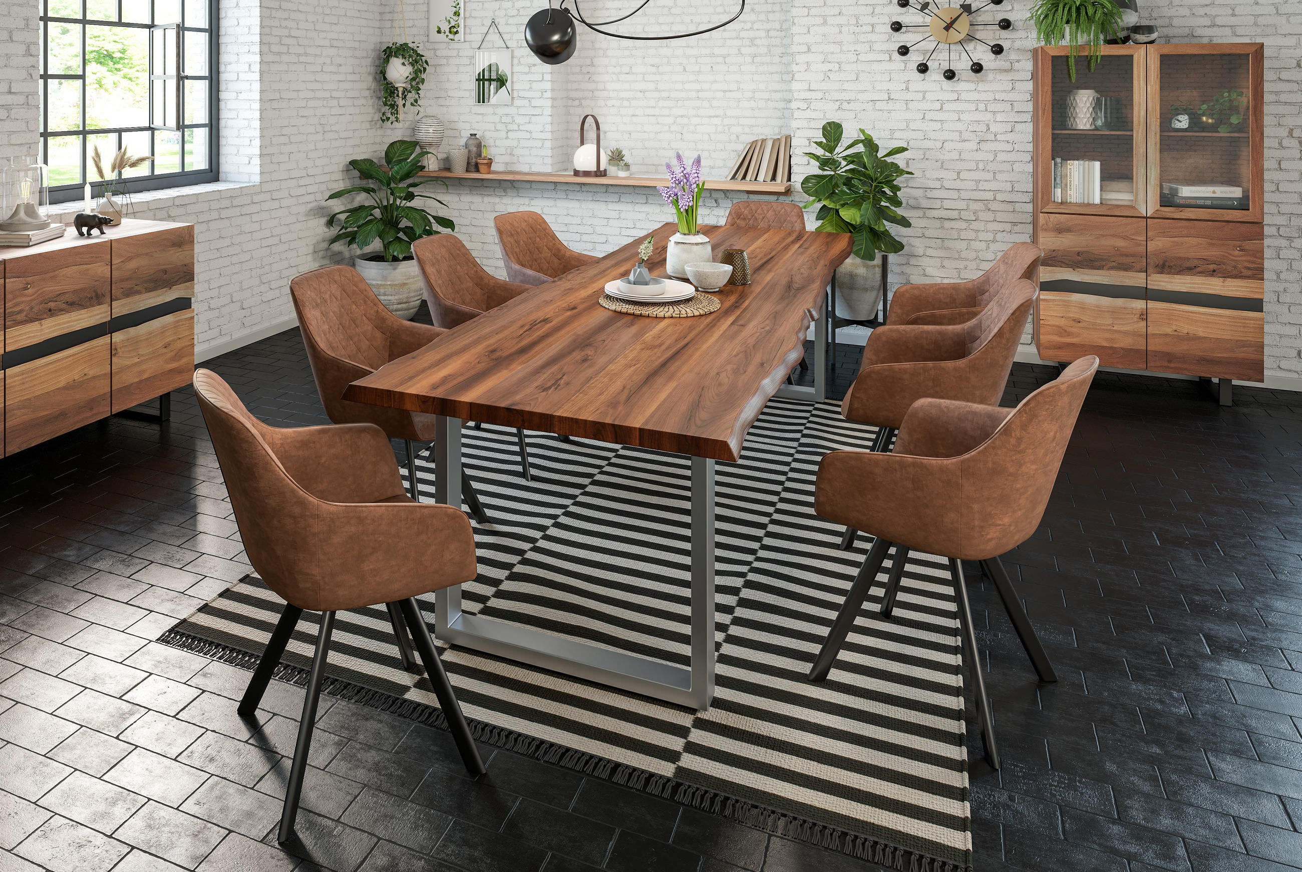 ESSTISCH LIAM - Silberfarben/Braun, Holz/Metall (100/240/74cm) - SAM
