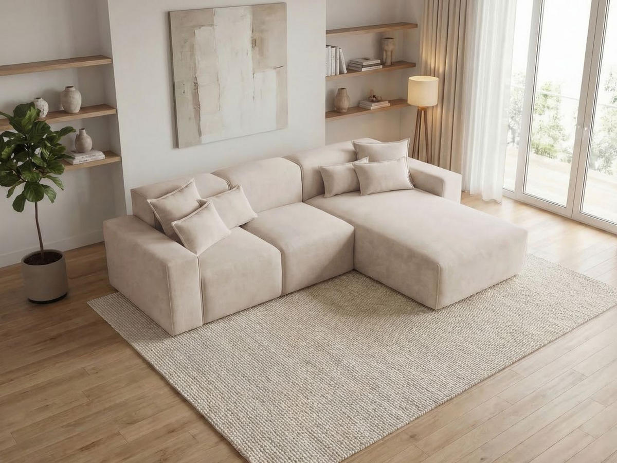 ECKSOFA Leni Beige Rechts - Beige, Holz/Textil (180/265cm) - Graingold