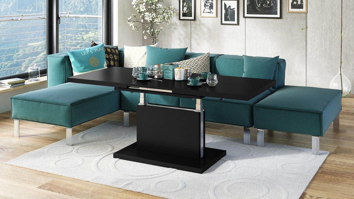COUCHTISCH rechteckig Schwarz matt ausziehbar höhenverstellbar - Schwarz, Holzwerkstoff (80/120/56cm) - designimpex