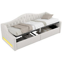 POLSTERBETT 90/200 cm aus MDF und Sperrholz mit Leinenbezug LED-Beleuchtung und Stauraum Beige - Beige, Holzwerkstoff (90/200cm) - Modenvie
