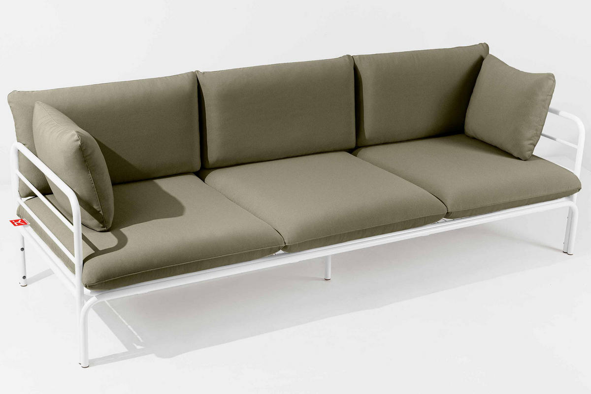 GARTENSOFA RAMBE 3-Personen mit Kissen, Weiß/Beige - Beige/Weiß, Textil/Metall (225/80/80cm) - KONSIMO®