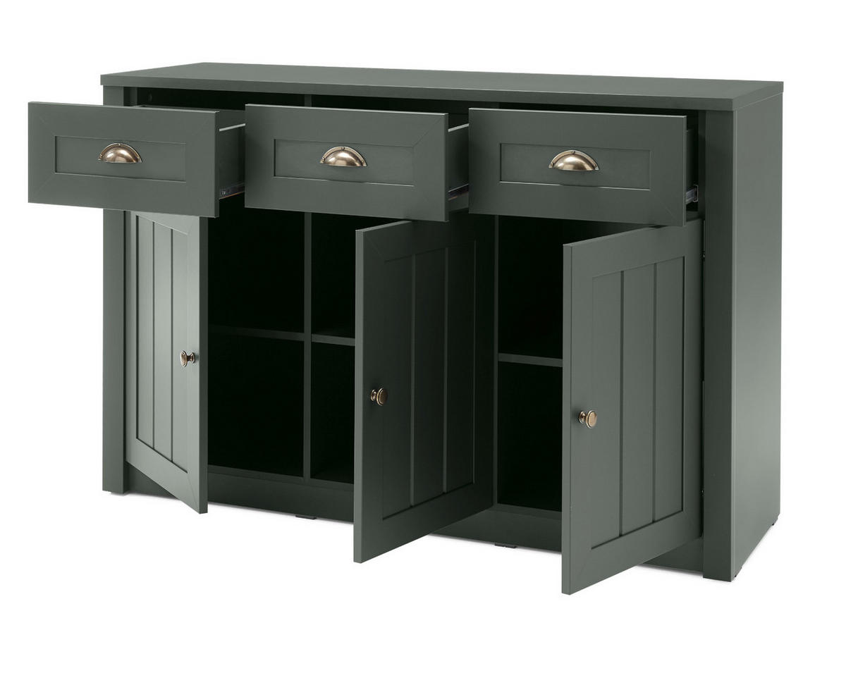 SIDEBOARD grün Landhaus 130 x 86 cm, Kommode mit viel Stauraum - Chromfarben/Schwarz, Holzwerkstoff/Kunststoff (130/86/43cm) - Furn.Design
