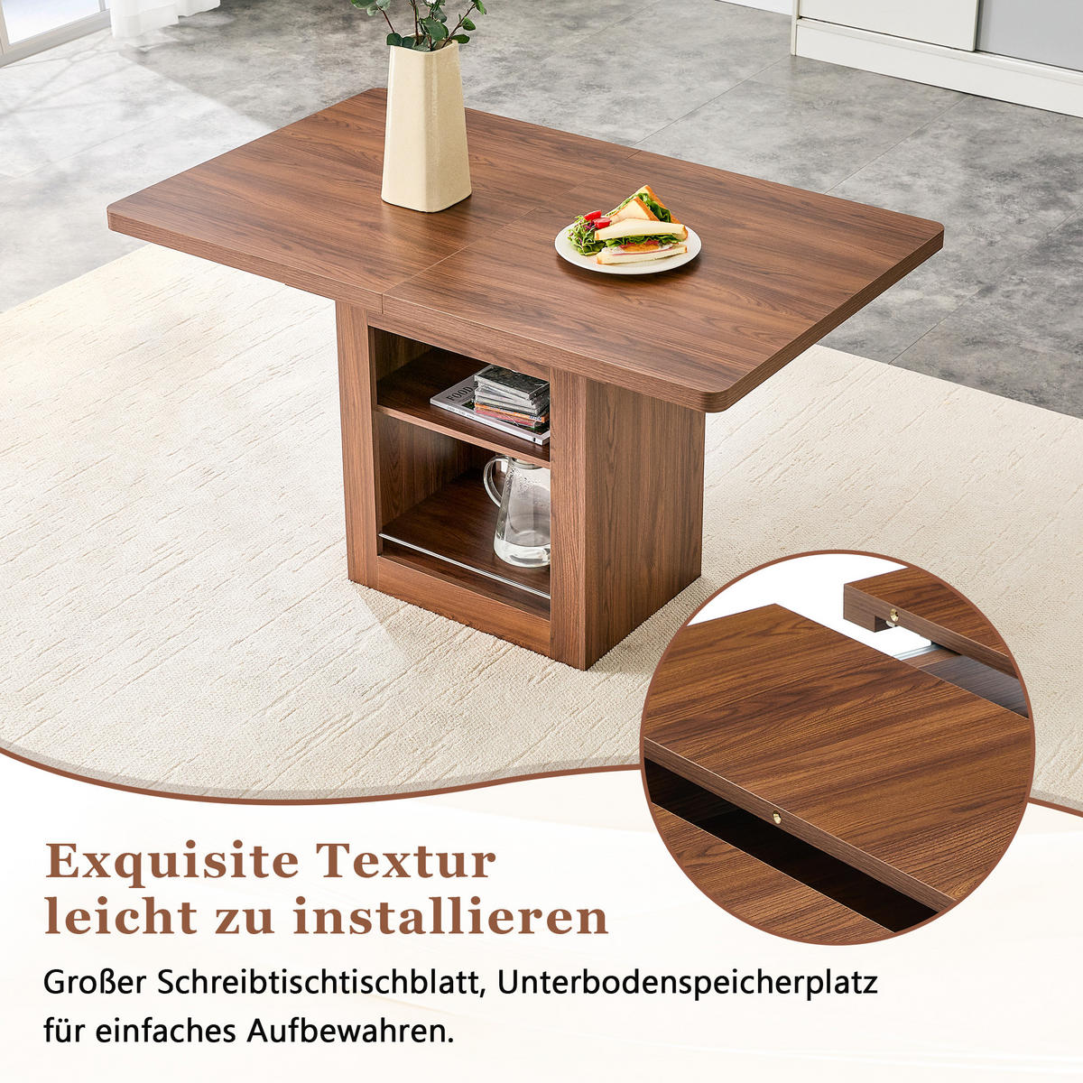 AUSZIEHTISCH Nussbaumfarben mit Ablage - Walnussfarben, Holz (80/130/75.5cm) - PANGIVO