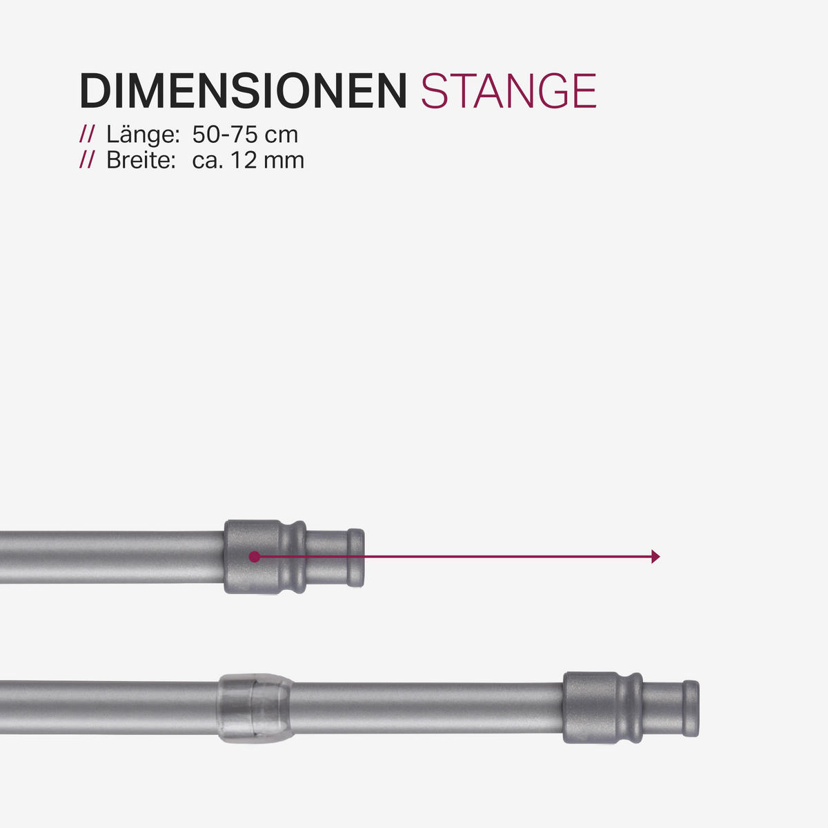 GARDINENSTANGE Silber chrom matt 50-75 cm - Silberfarben, Metall (50cm) - Bestlivings