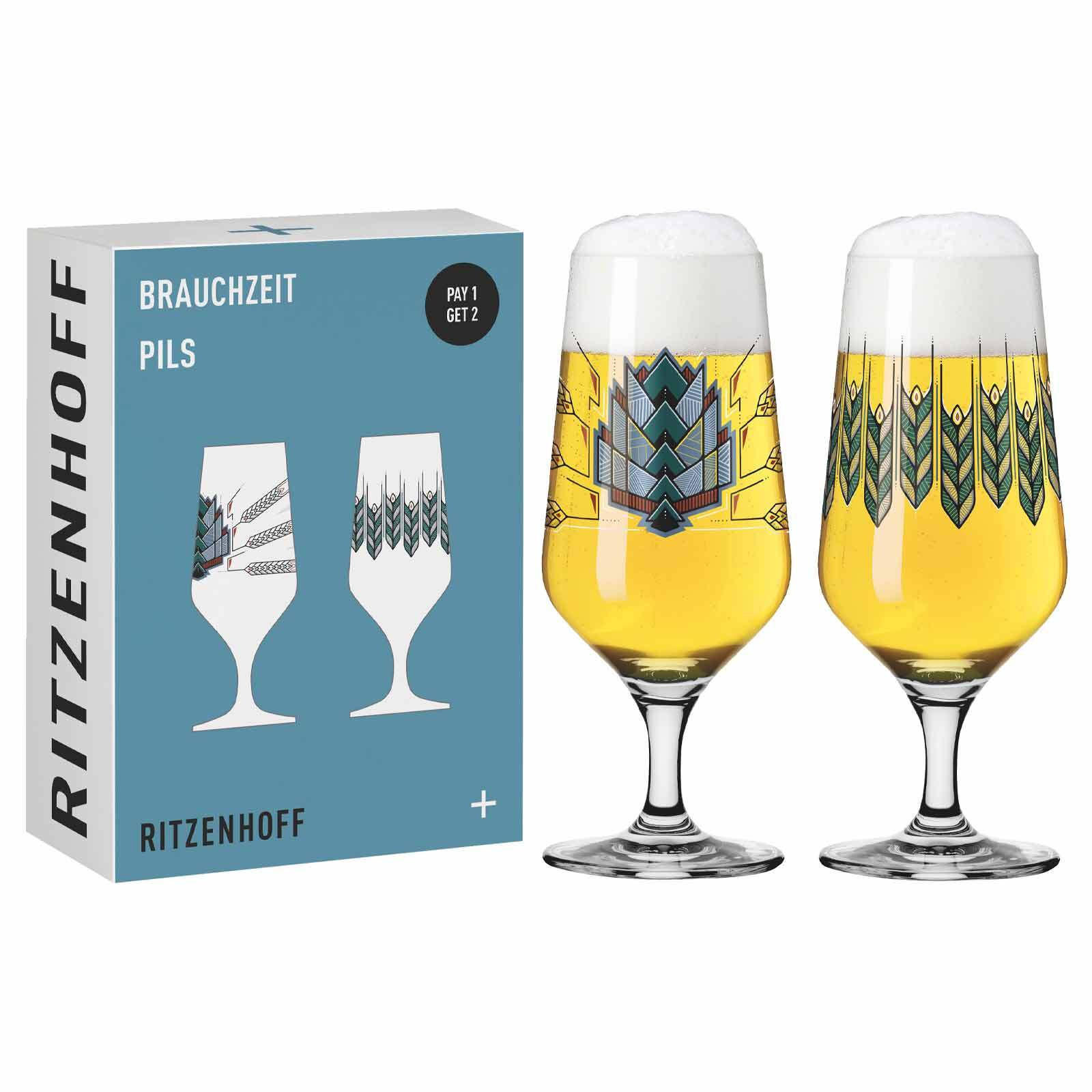 PILSGLÄSER MIT MOTIV Brauchzeit transparent 374 ml 2er Set - Transparent, Glas (0.374L) - Ritzenhoff