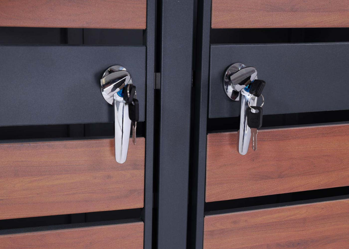 MÜLLTONNENBOX 4er/8er XL 117x284x98cm Metall 118kg Anthrazit Kirsche-Holzoptik Dunkelbraun - Kirschbaumfarben, Metall (284/117/98cm) - PROREGAL