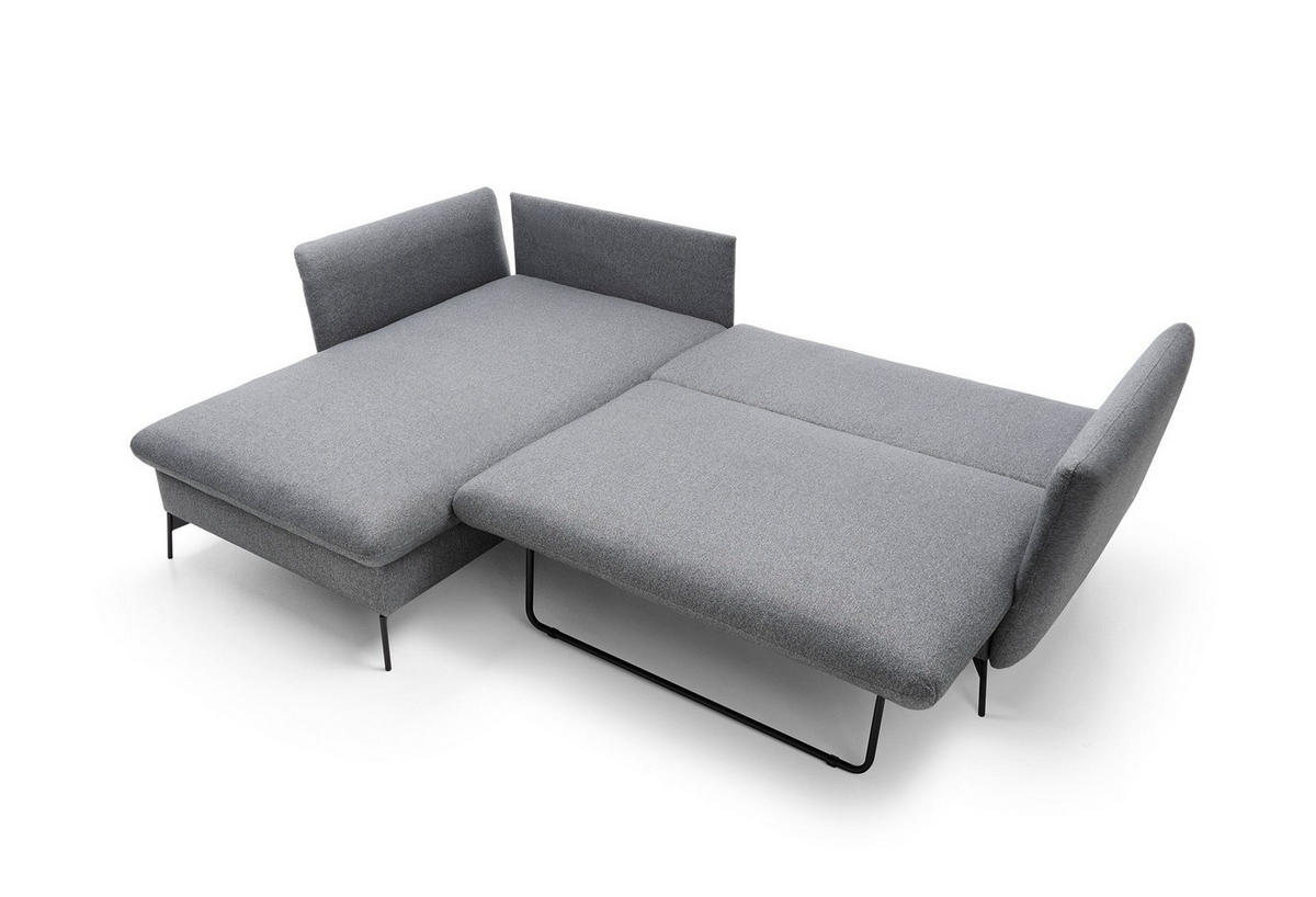 ECKSOFA FERRO Grau Geflochtener Stoff mit Schlaffunktion - Grau, Holz (258/167cm) - MASSENO