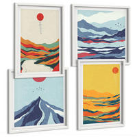 BILDER SET 4er Set - 50x50 cm & 40x60 cm Weißer Rahmen - Farbenfrohe abstrakte Flussberge - Weiß, Kunststoff (50/50cm) - TULUP