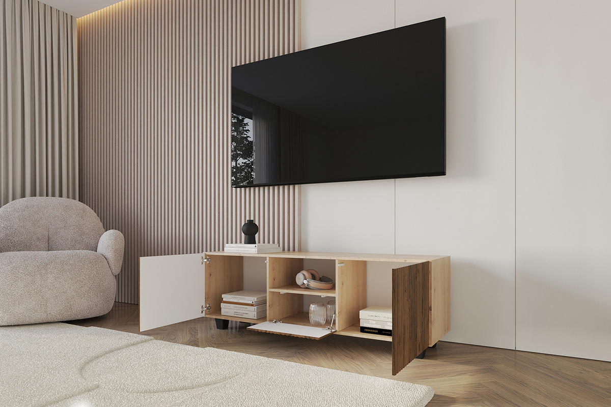 LOWBOARD NOA-2-S 140x50x41 cm - Artisan / Katania - Eiche Wotan/Schwarz, Holzwerkstoff (140/50/41cm) - ALTDECOR