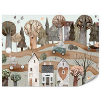 FOTOTAPETE für Kinderzimmer Fantastische Stadt Häuser Wald Tiere Autos 250x175 - Beige/Braun, Papier (250/175cm) - Muralo