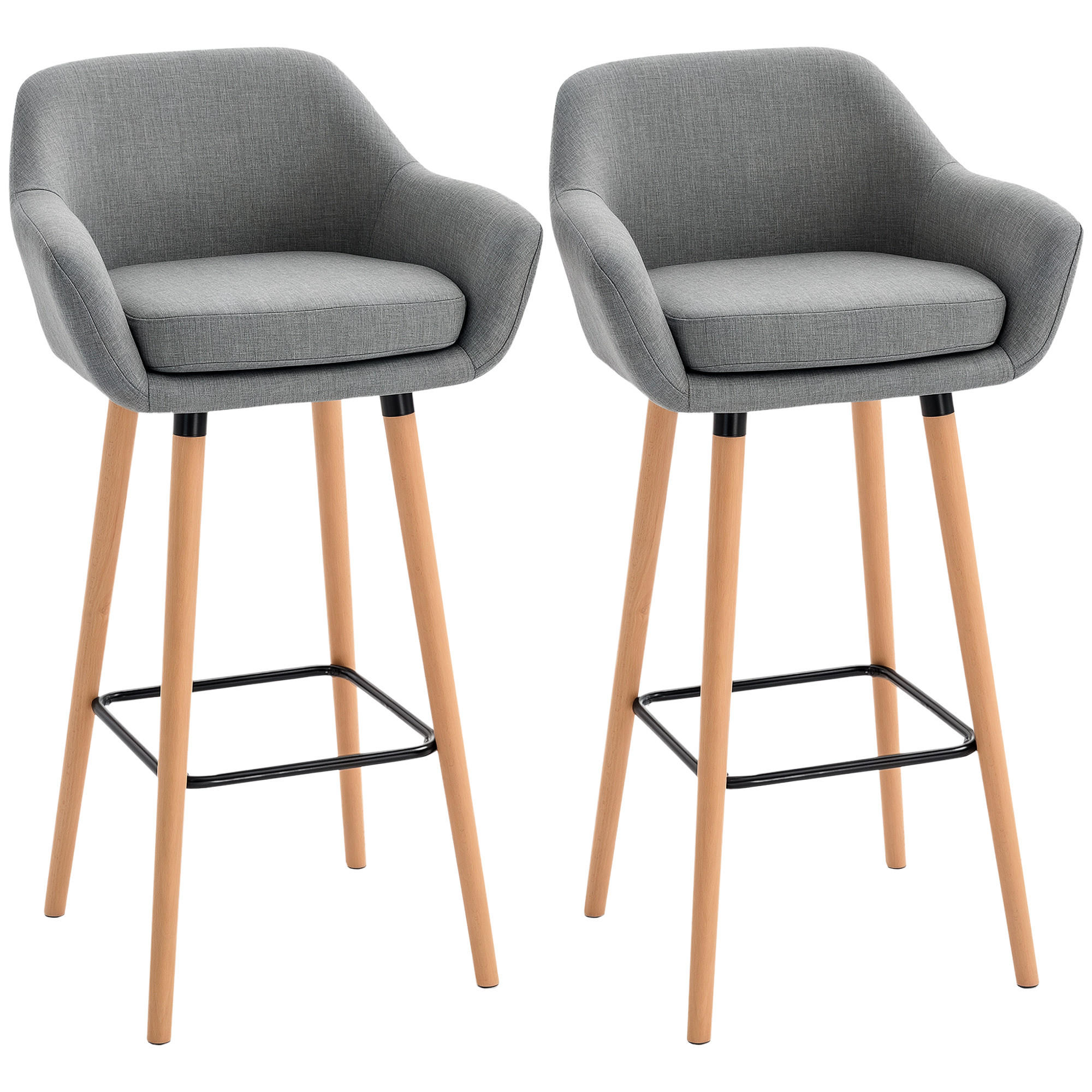 BARHOCKER, Buchenholzbeine, Metall, Grau - Grau, Holz (48/100/55cm) - HOMCOM