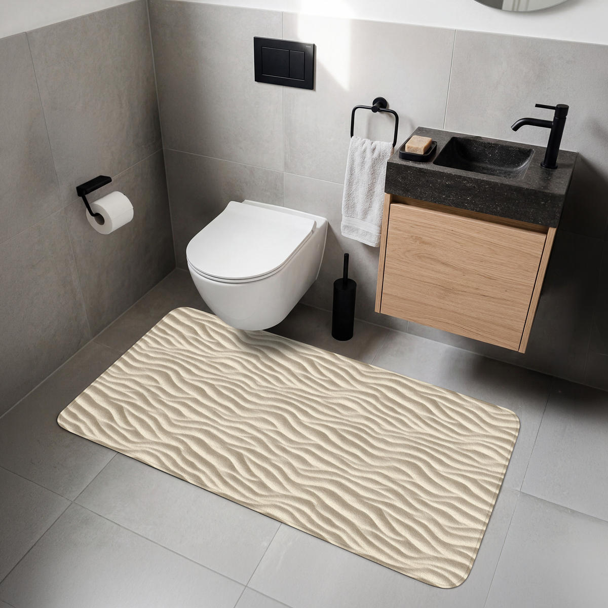 WC-VORLEGER Sand - Wellen - Beige WC Teppich 120x60 cm - Sandfarben, Kunststoff/Textil (120/1cm) - OnlyWow