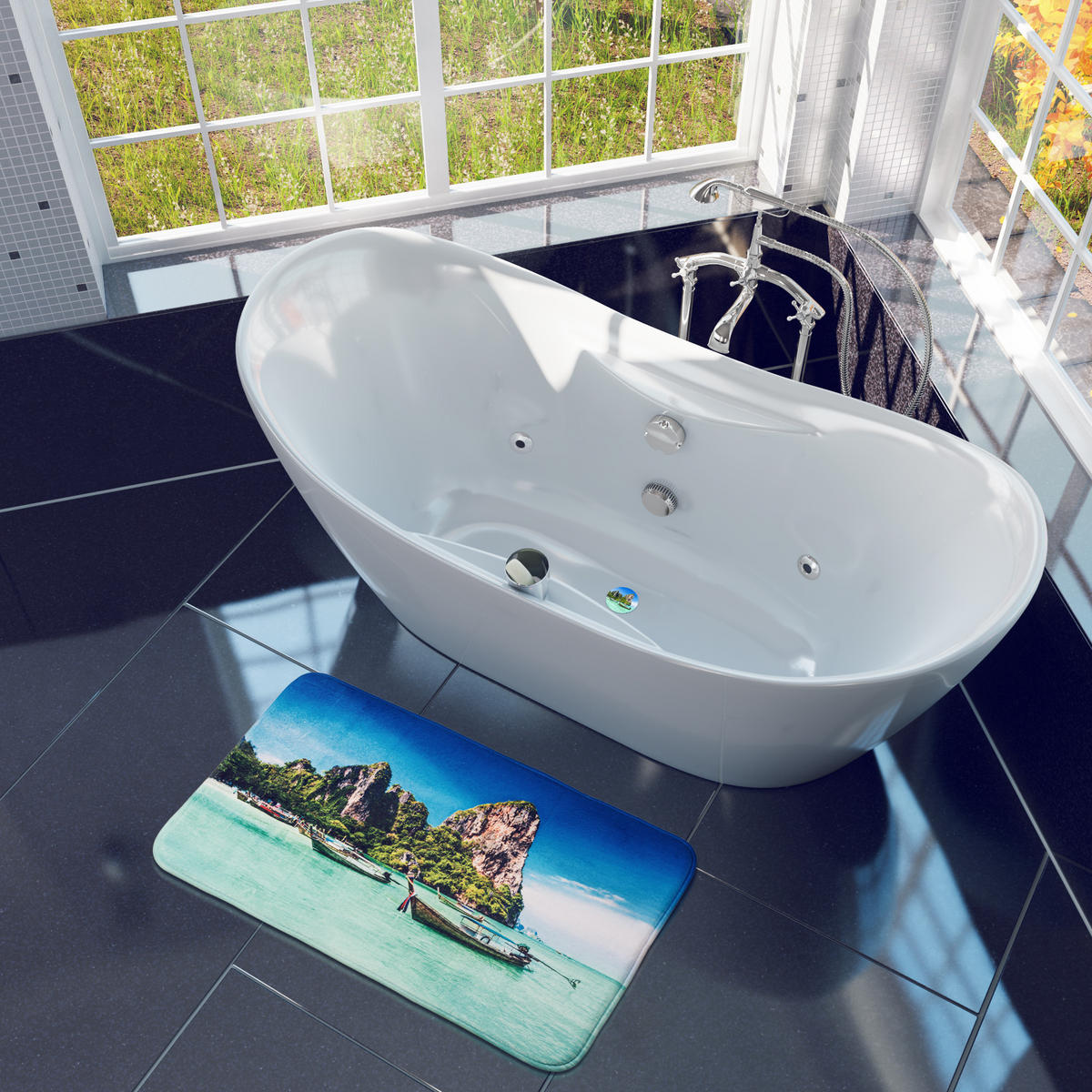 BADTEPPICH Thailand 50 x 80 cm - Blau, Textil (50/80cm) - Sanilo