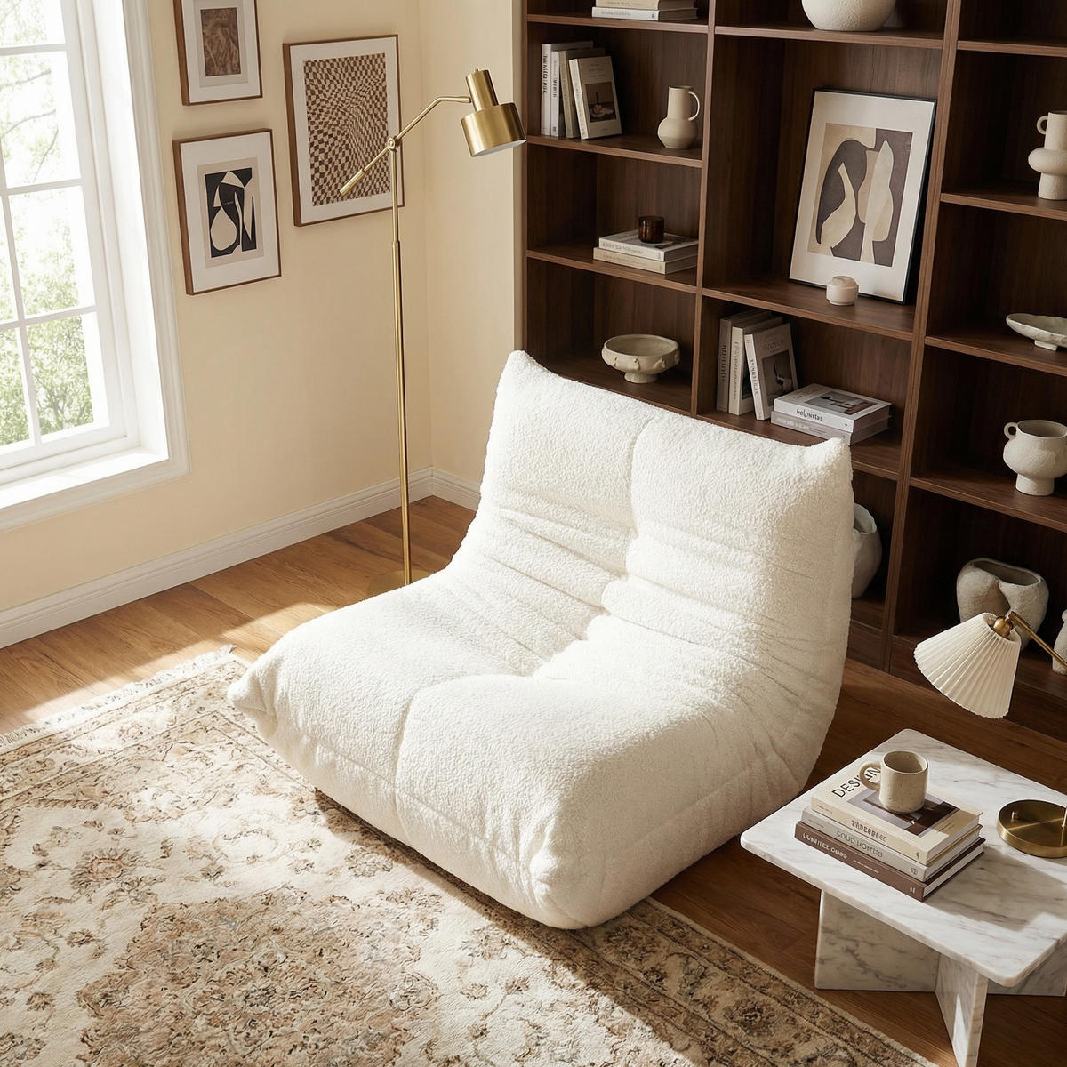 SITZSACK Ergonomischer aus Chenille & Memory-Schaum, Montagefrei - Beige, Textil (94/71/101cm) - Urban Meuble