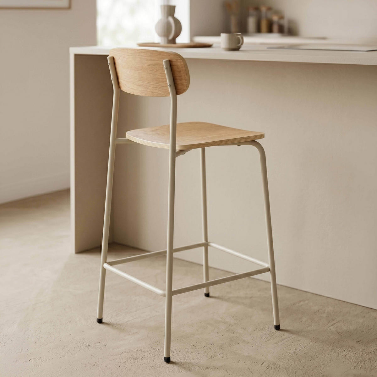 BARHOCKER 2-tlg., Beige - Beige, Holz/Metall (50/96/42cm) - Oviala