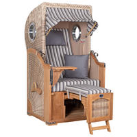 STRANDKORB Düne 1 Sitzer Teak PE Shell - Braun/Grau, Holz/Textil (96/165/80cm) - Mr. Deko