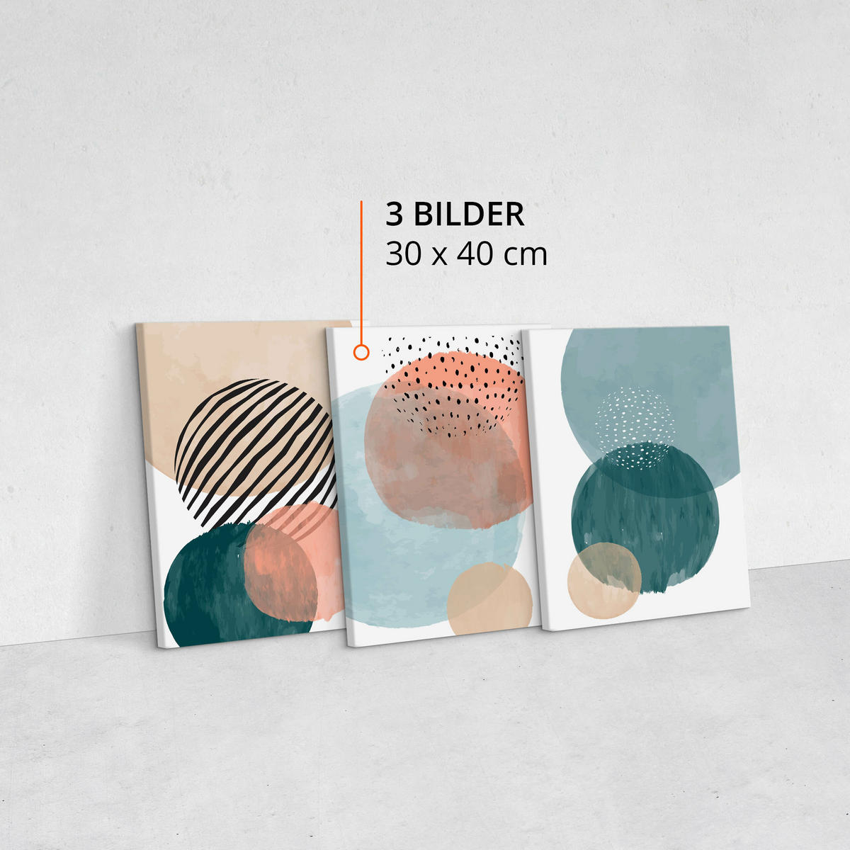 LEINWANDBILDER 3-er Set Aquarell Kreise - Türkis/Blau, Textil (90/40cm) - Muralo