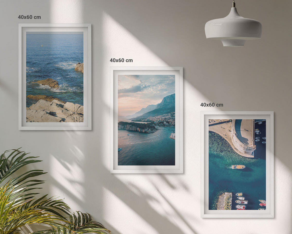 BILDER SET 3er Set - 40x60 cm Weißer Rahmen - Meerblick, Klippen, Häfen - Weiß, Kunststoff (40/60cm) - TULUP
