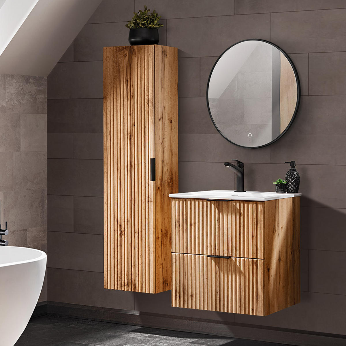 BADMÖBEL-SET 3-TLG. Adelaide-56 - Braun, Holzwerkstoff (110/200/46cm) - Lomado