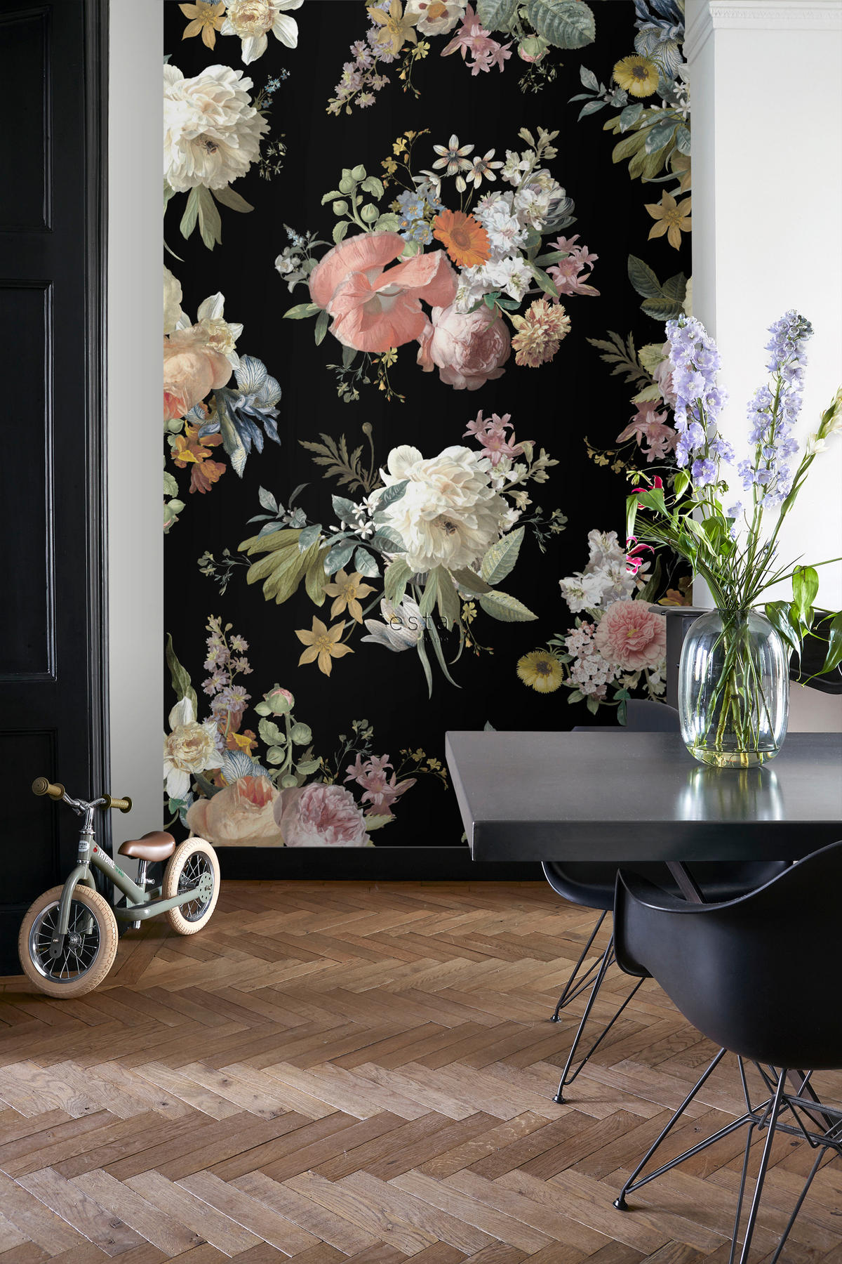 FOTOTAPETE Blumenmuster 200 x 279 cm - Schwarz, Papier (200/279cm) - ESTAhome