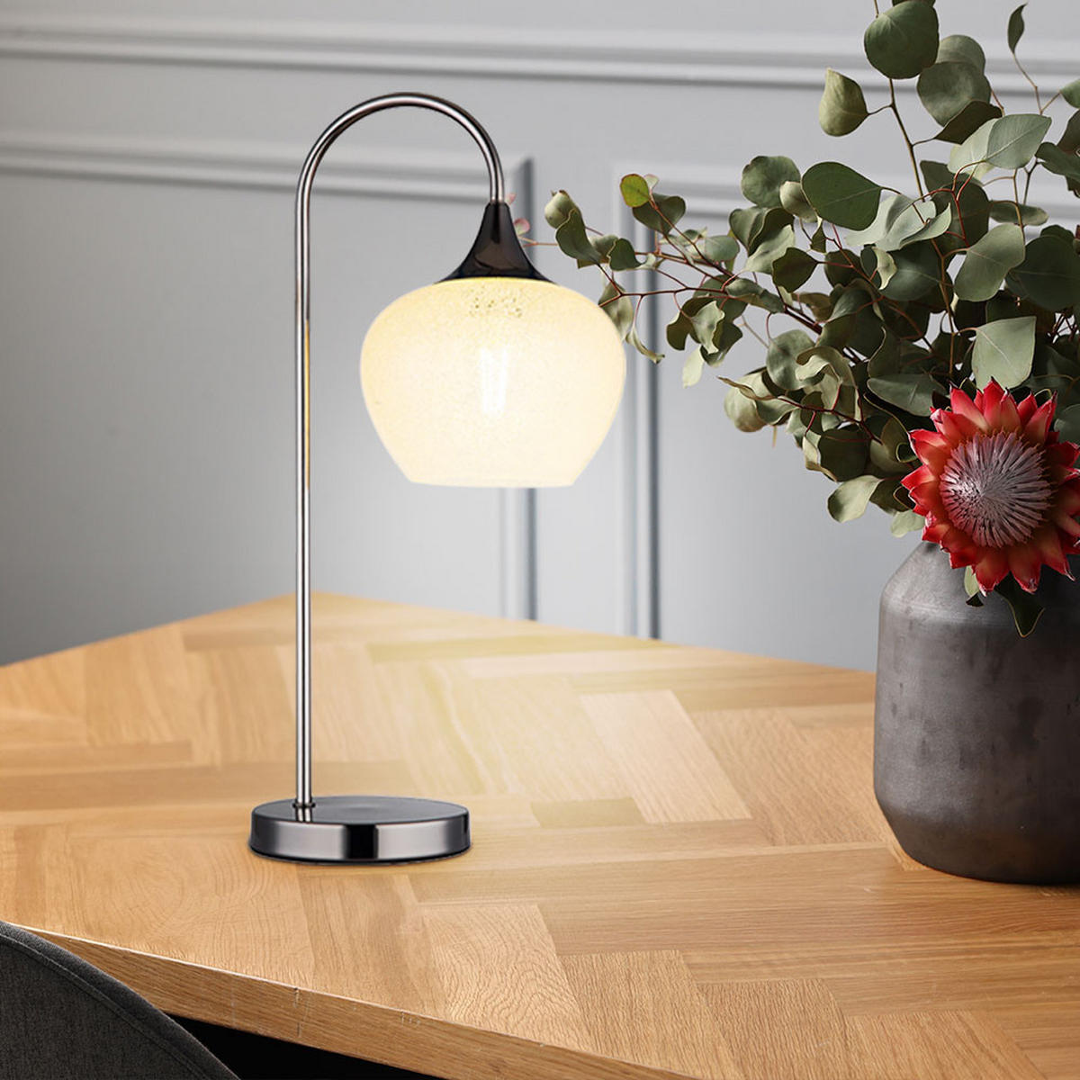 LED TISCHLEUCHTE Metall Glas Silber - Silberfarben, Glas (27.5/16/54cm) - Globo Lighting