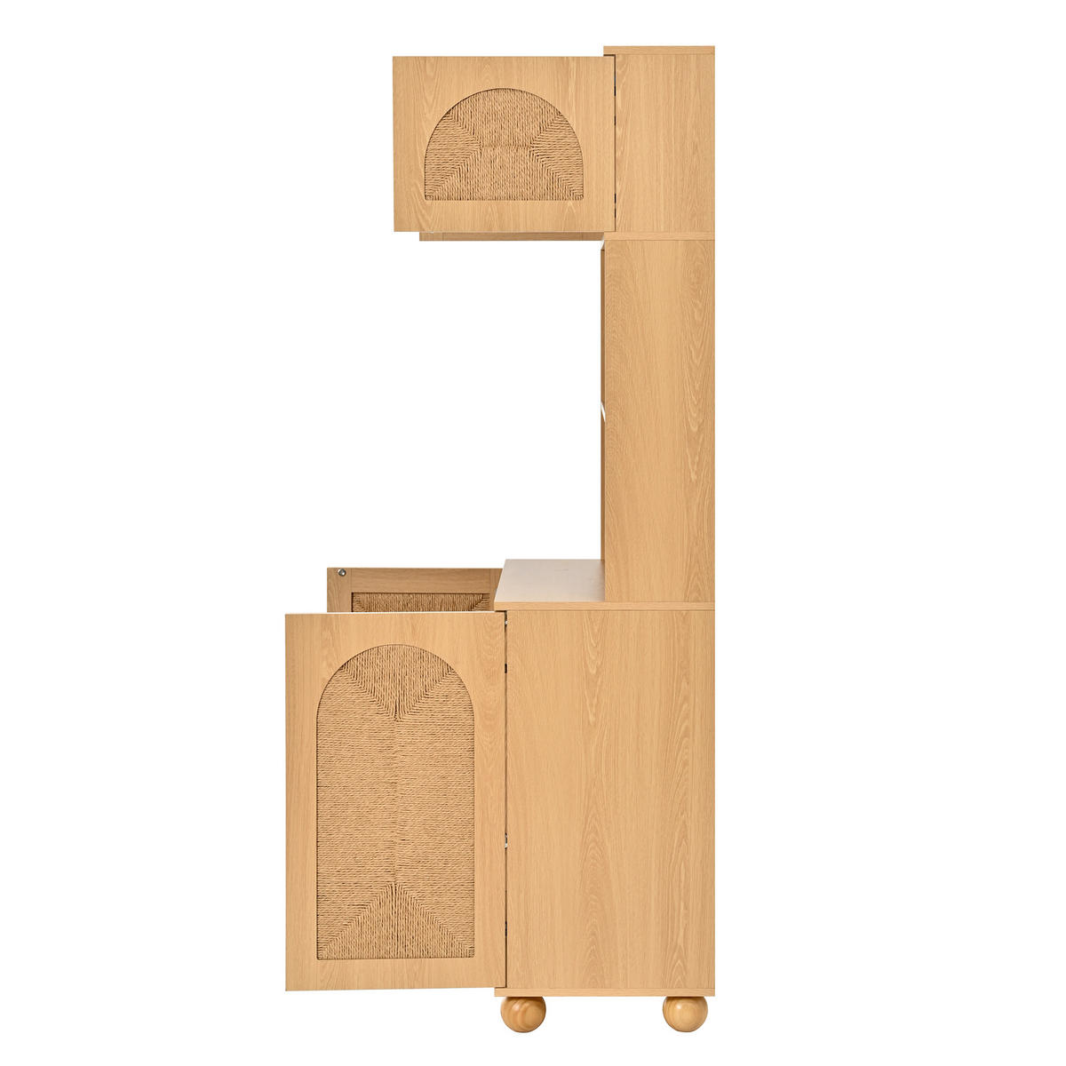 SIDEBOARD Hochschrank Seilgeflecht Türen Stauraum Holzfüße Modern - Naturfarben, Holzwerkstoff (80/180/40cm) - FLIEKS