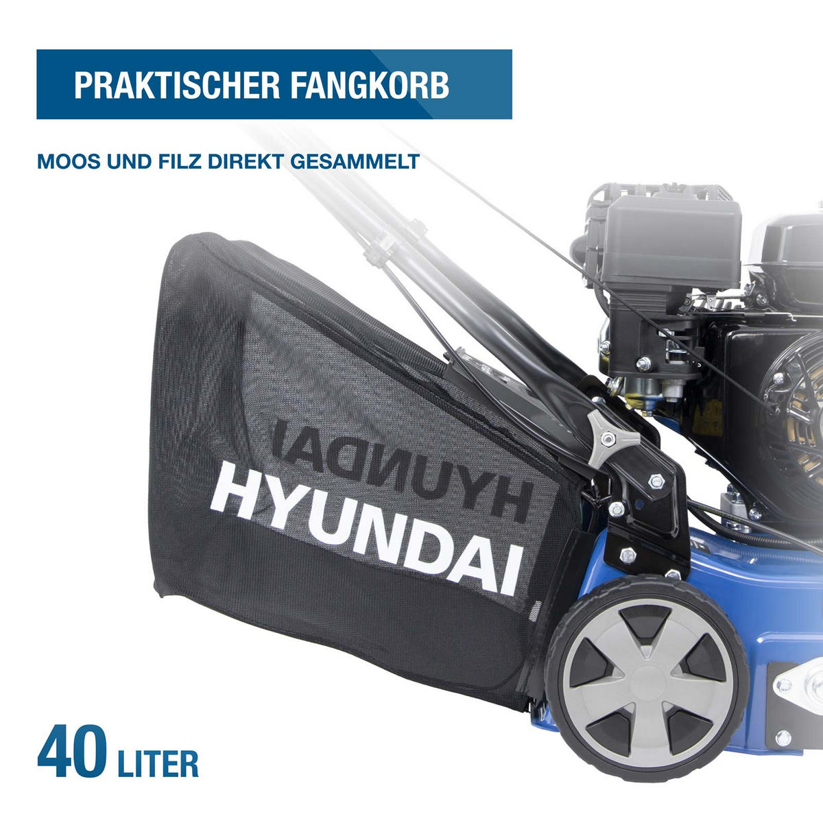 BENZIN-VERTIKUTIERER Lüfter SC4002G Rasenlüfter Moosentferner (40 cm, 5.6 PS, 40L Fangkorb) - Blau, Metall (58.5/111/115cm) - HYUNDAI
