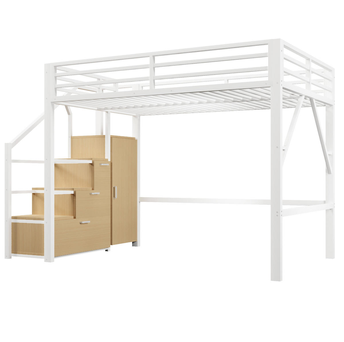 HOCHBETT 140/200 cm Weiß mit LED und Kleiderschrank - Weiß, Metall (140/200cm) - MIVRAY