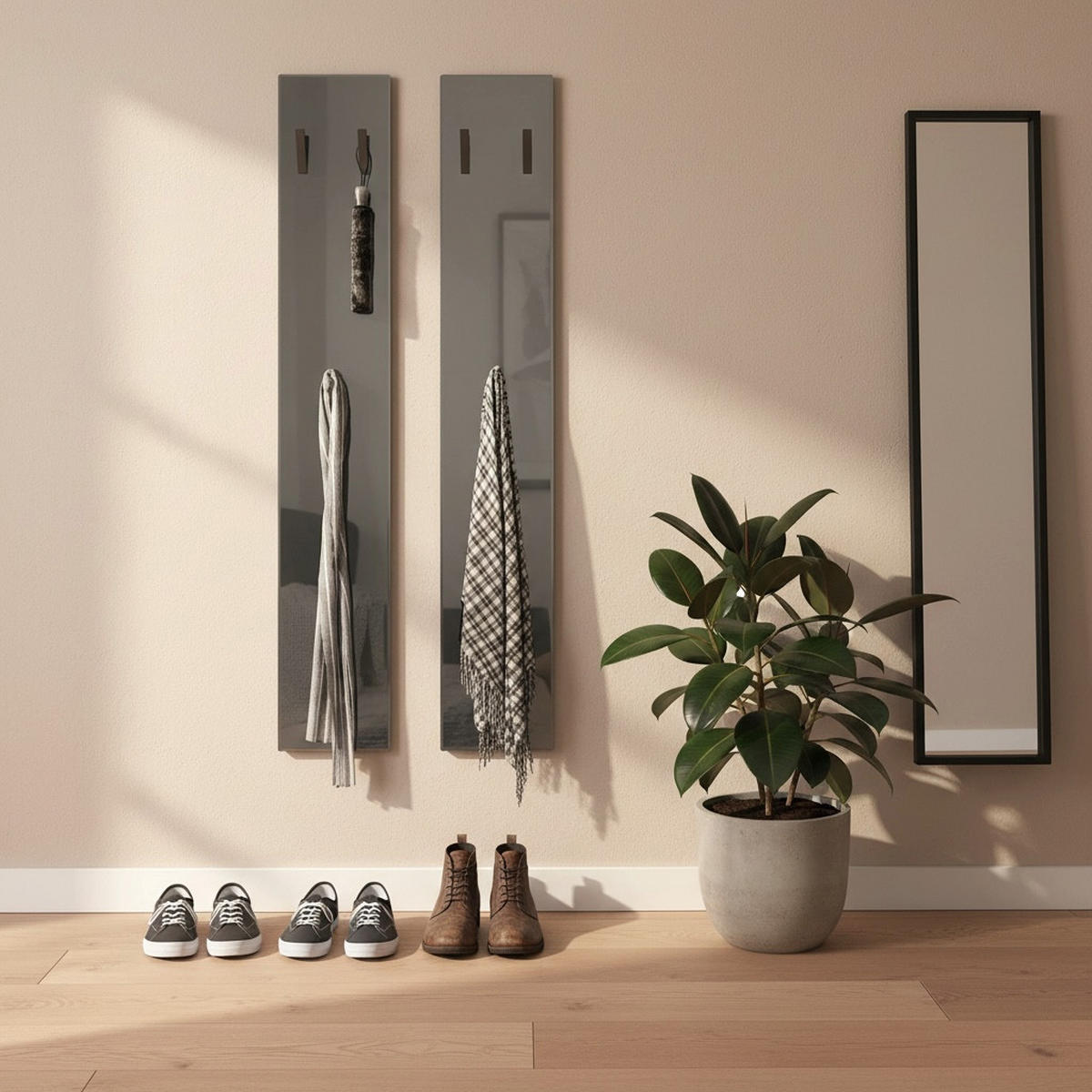 GARDEROBENPANEEL Roma M140, Moderne Wandgarderobe mit 6 Kleiderhaken, Made in Germany, Wandpaneel für Flur, Grau Hochglanz(24 x 140 x 2 cm) - Grau, Holzwerkstoff (24/140/2cm) - InnoFurn