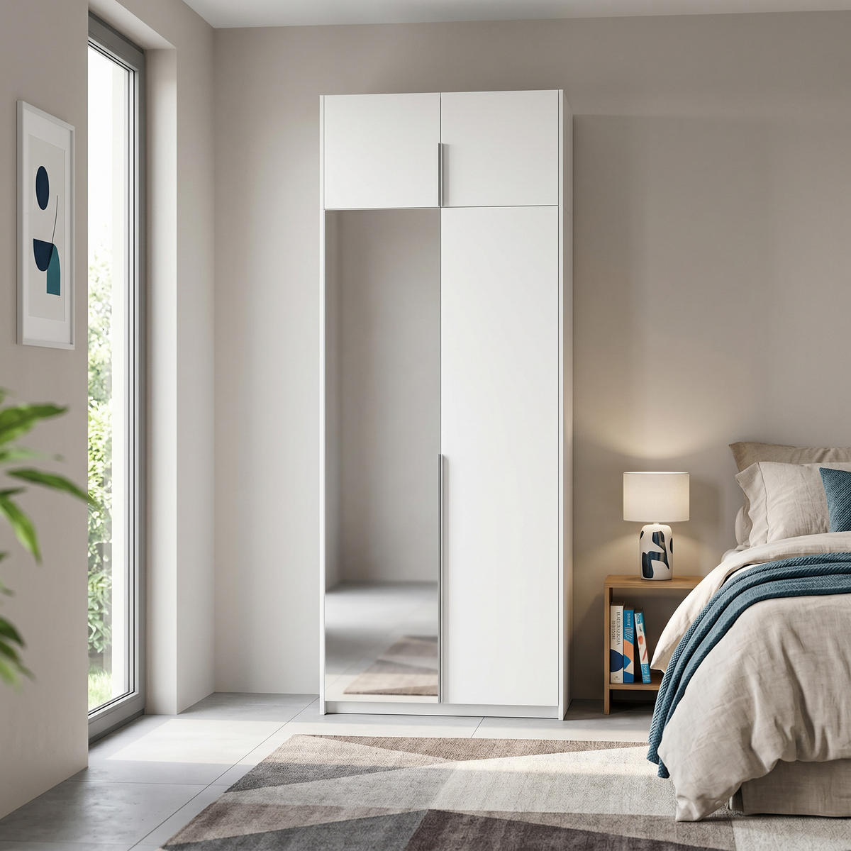 DREHTÜRENSCHRANK THALIA 100/250/58cm 2-türig mit Spiegel Weiß - Weiß, Holzwerkstoff (100/250/58cm) - MASSENO