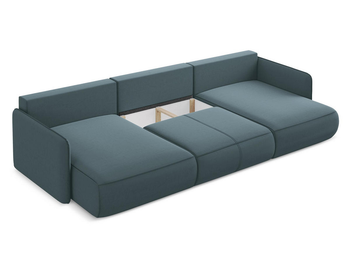 WOHNLANDSCHAFT Samt Stoff Blau - Blau/Petrol, Kunststoff/Textil (290/86/148cm) - Makamii