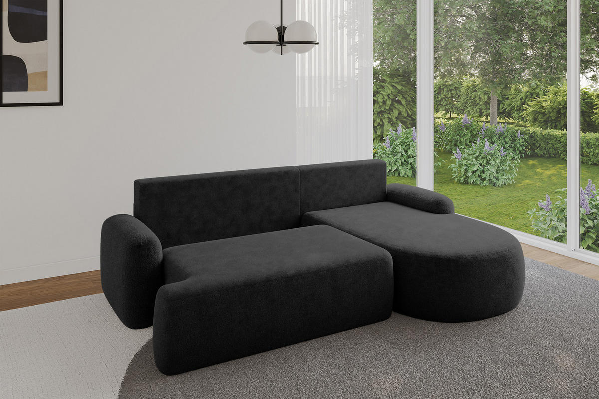 ECKSOFA mit Schlaffunktion und Bettkasten LIRA-L - 264x172x89 Schwarz - Schwarz, Holzwerkstoff/Textil (172/264cm) - ALTDECOR