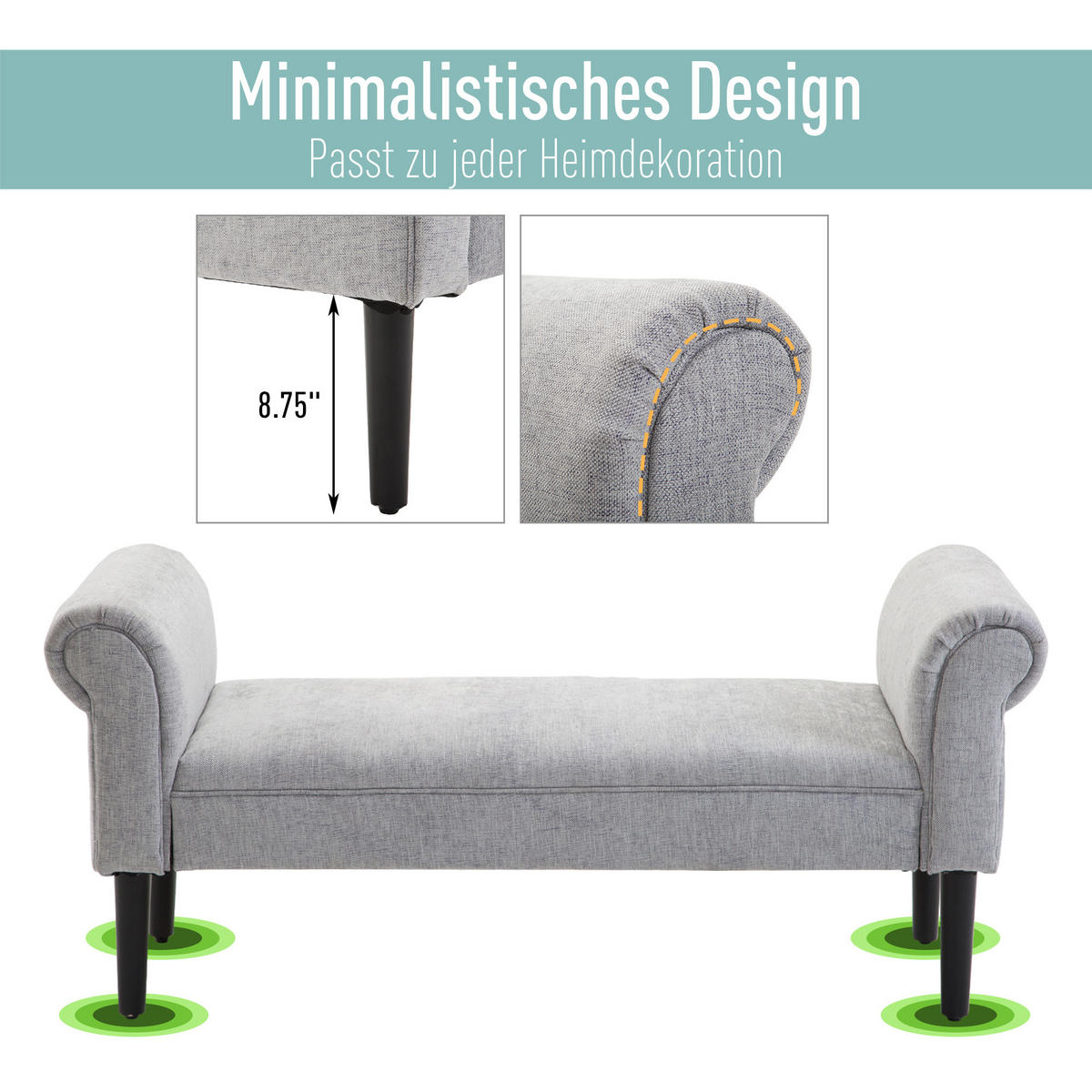 POLSTERBANK Sitzbank Sitzhocker elegant Leinenstoff Hellgrau 132 x 45,5 x 58 cm - Hellgrau, Kunststoff (45.5/58/132cm) - HOMCOM