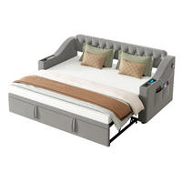 SCHLAFSOFA 90/190 cm mit Ausziehfunktion, USB- und Typ-C-Anschluss sowie Stauraumarmlehnen, Grau - Grau, Textil (98.5/78.5/215cm) - Redom