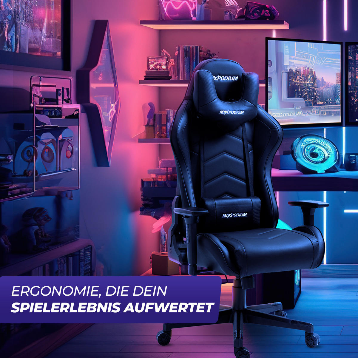 GAMING-BÜROSTUHL TACTICAL Schwarz - Schwarz, Kunststoff/Metall (55/137/50cm) - MaxPodium