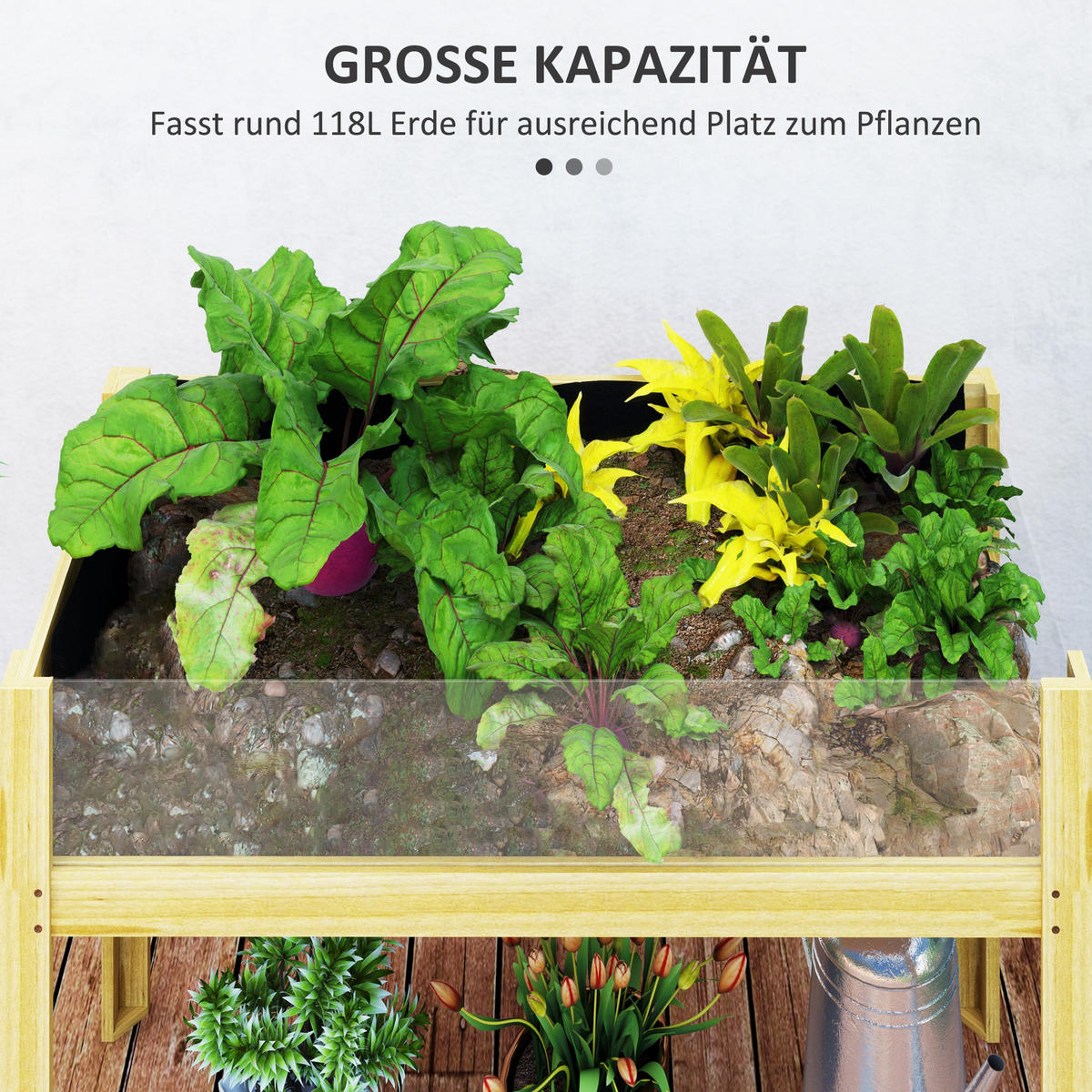 HOCHBEET mit Acrylplatten - Naturfarben, Holz (50/80/110cm) - Outsunny