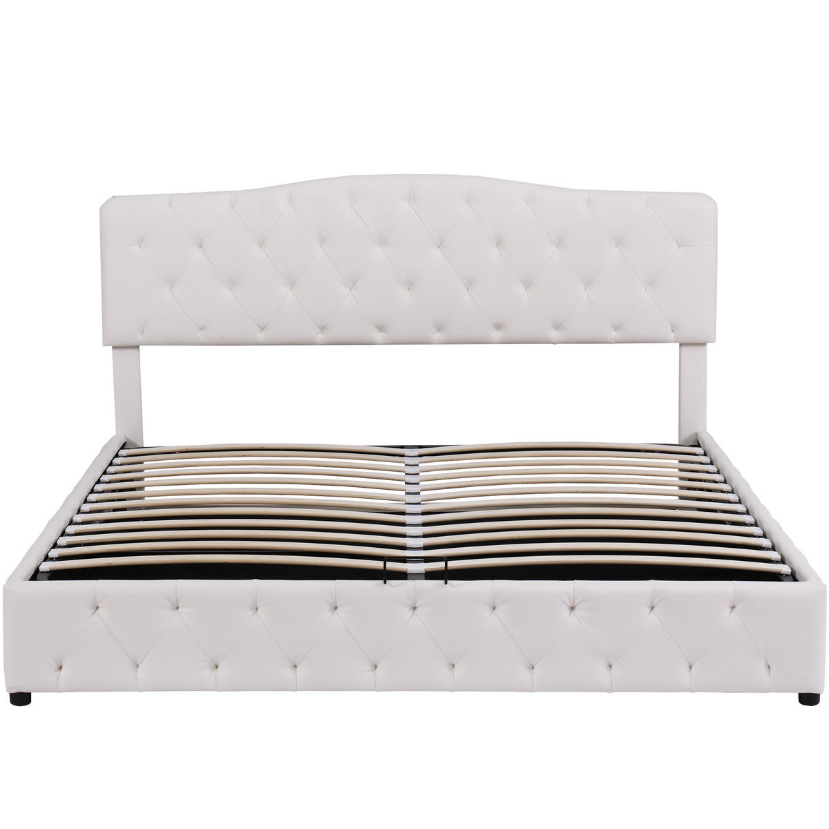 STAURAUMBETT 180/200 cm DE-00068, in PU Weiß, hydraulischem Lattenrost - Weiß, Metall (180/200cm) - ComfortXL