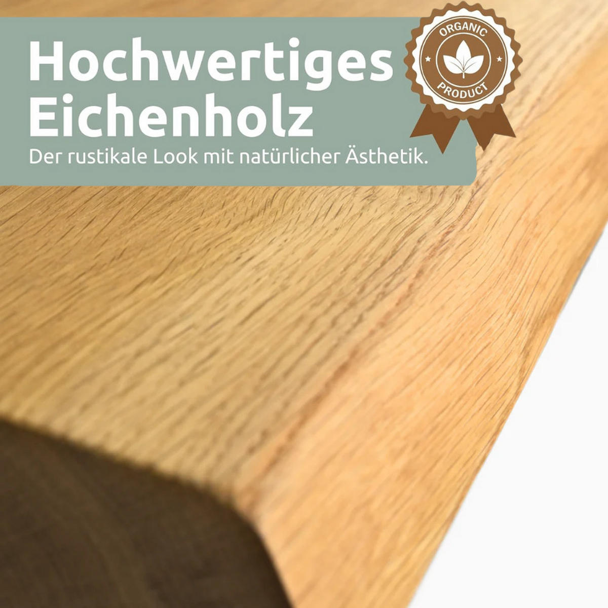 ESSTISCH Massivholz mit Baumkante RAGNAR 220x100 cm Eichenholz H-Spider Gestell - Braun, Holz/Metall (100/220/76cm) - DELUKE